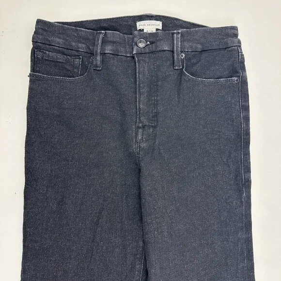 Good American Straight Raw Hem Women's size 8 Black Denim Jeans - Picture 2 of 5